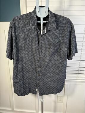Nat Nast Luxury Originals Shirt Mens XL Silk Cotton Geometric ZigZag Black Gray